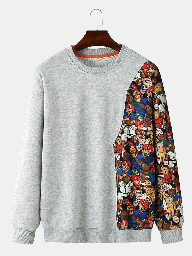 Lässige Cartoon-tier-patchwork-pullover Mit Rundhalsausschnitt Für Herren