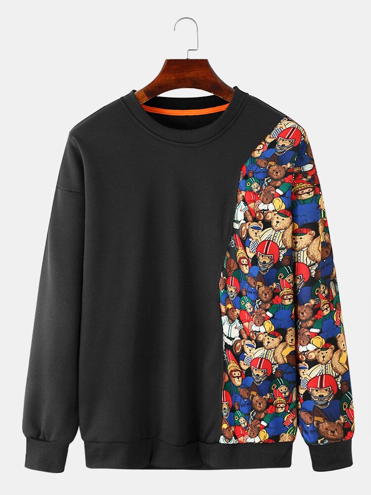 Lässige Cartoon-tier-patchwork-pullover Mit Rundhalsausschnitt Für Herren