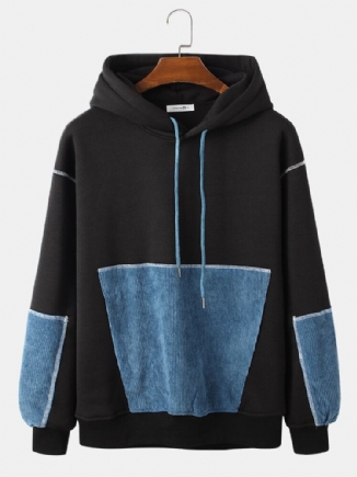 Lässige Hoodies Aus Schwarzem Patchwork-cord Mit Taschen Und Langen Ärmeln Für Herren