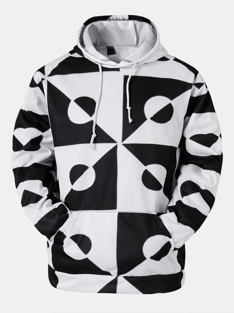 Lässige Hoodies Mit 3d-geometriemuster Und Taschen Für Herren