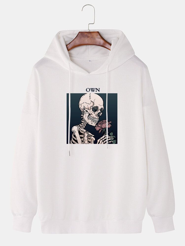 Lässige Kapuzenpullover Mit Kordelzug Und Skelettierter Rose Für Herren Mit Grafischem Buchstabendruck