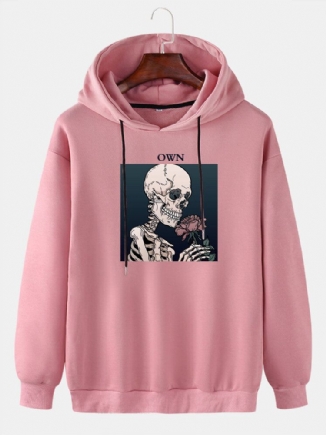 Lässige Kapuzenpullover Mit Kordelzug Und Skelettierter Rose Für Herren Mit Grafischem Buchstabendruck