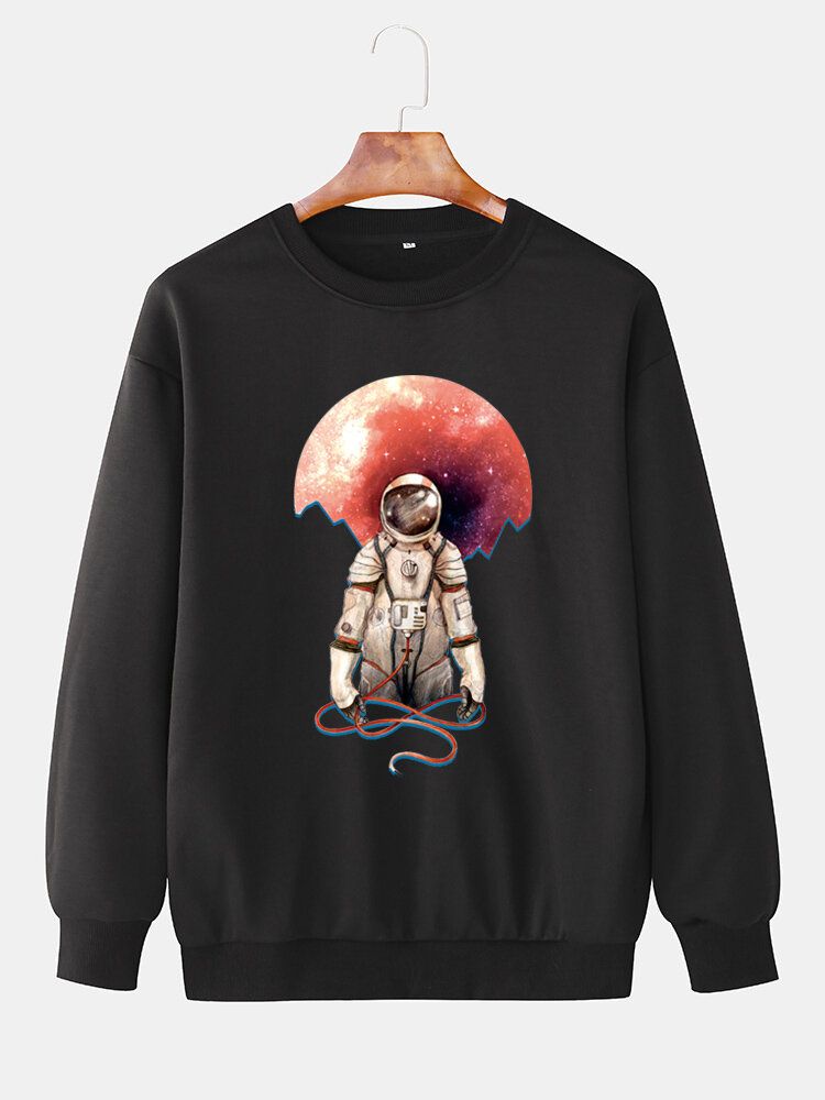 Lässige Langarm-sweatshirts Mit Rundhalsausschnitt Und Astronauten-aufdruck Für Herren