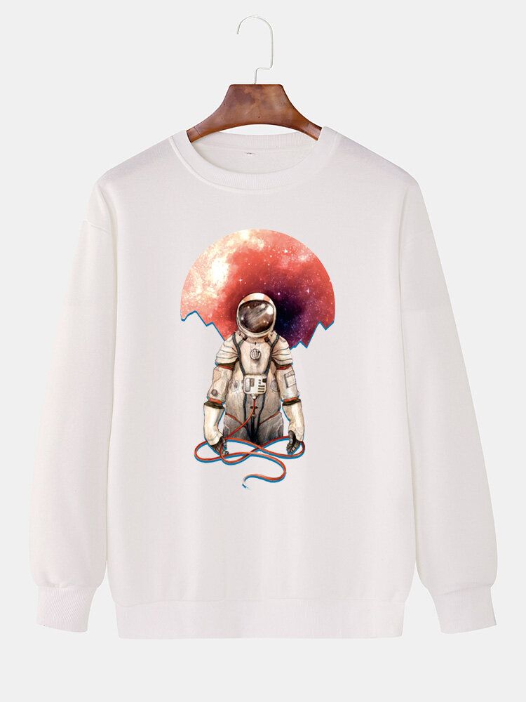 Lässige Langarm-sweatshirts Mit Rundhalsausschnitt Und Astronauten-aufdruck Für Herren