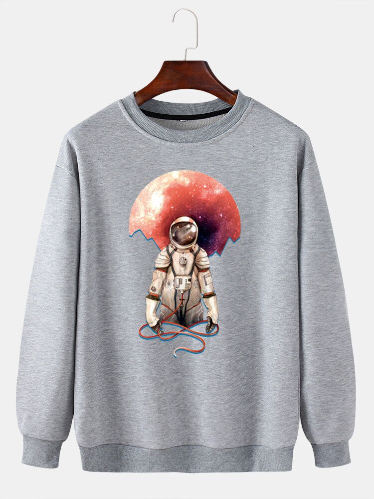 Lässige Langarm-sweatshirts Mit Rundhalsausschnitt Und Astronauten-aufdruck Für Herren