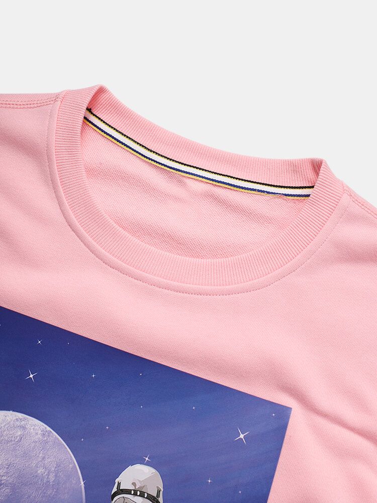 Lässige Pullover-sweatshirts Aus Baumwolle Mit Astronautenmond-grafik Und Rundhalsausschnitt Für Herren