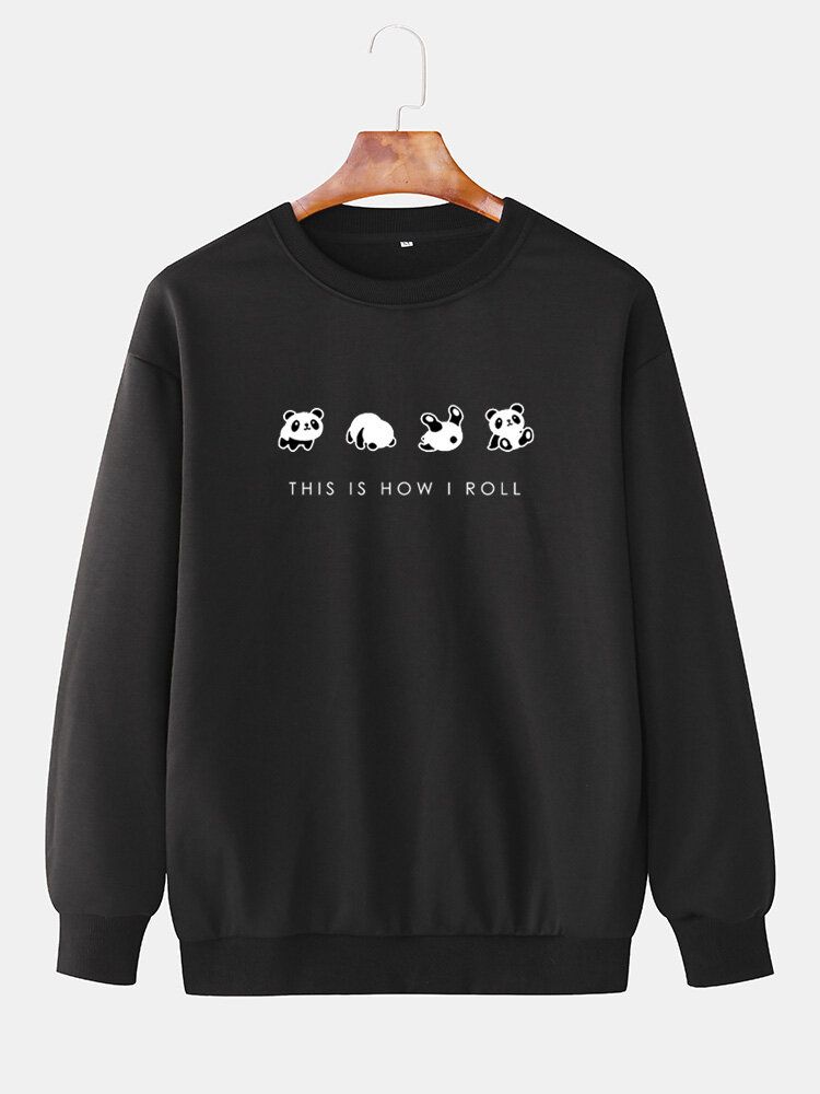 Lässige Sweatshirts Mit Cartoon-panda-print Und Slogan-muster Für Herren