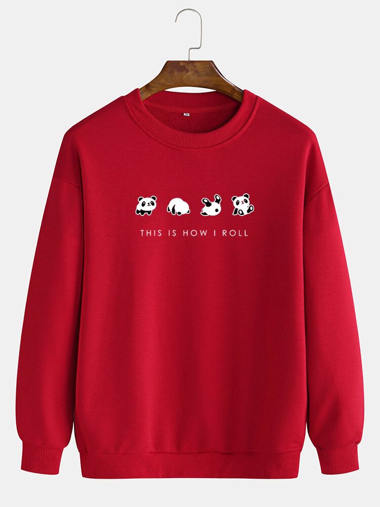 Lässige Sweatshirts Mit Cartoon-panda-print Und Slogan-muster Für Herren