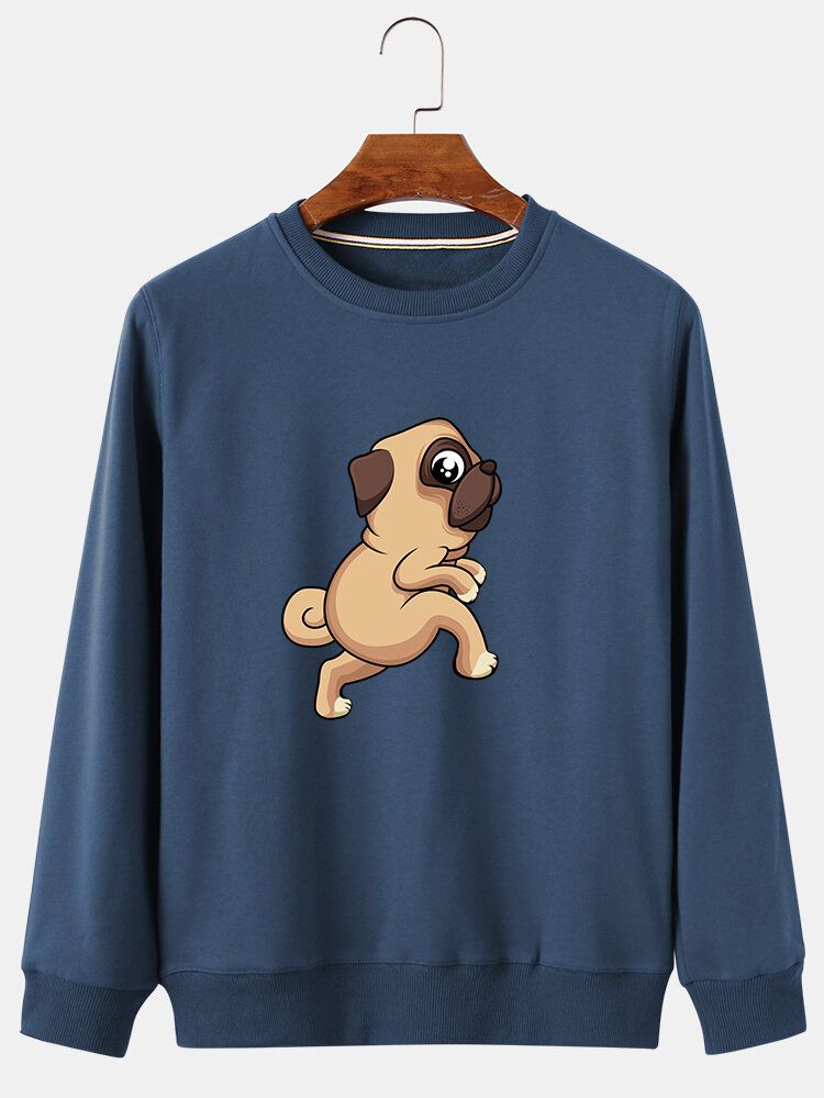 Lässige Sweatshirts Mit Rundhalsausschnitt Aus Baumwolle Für Herren Mit Cartoon-hund