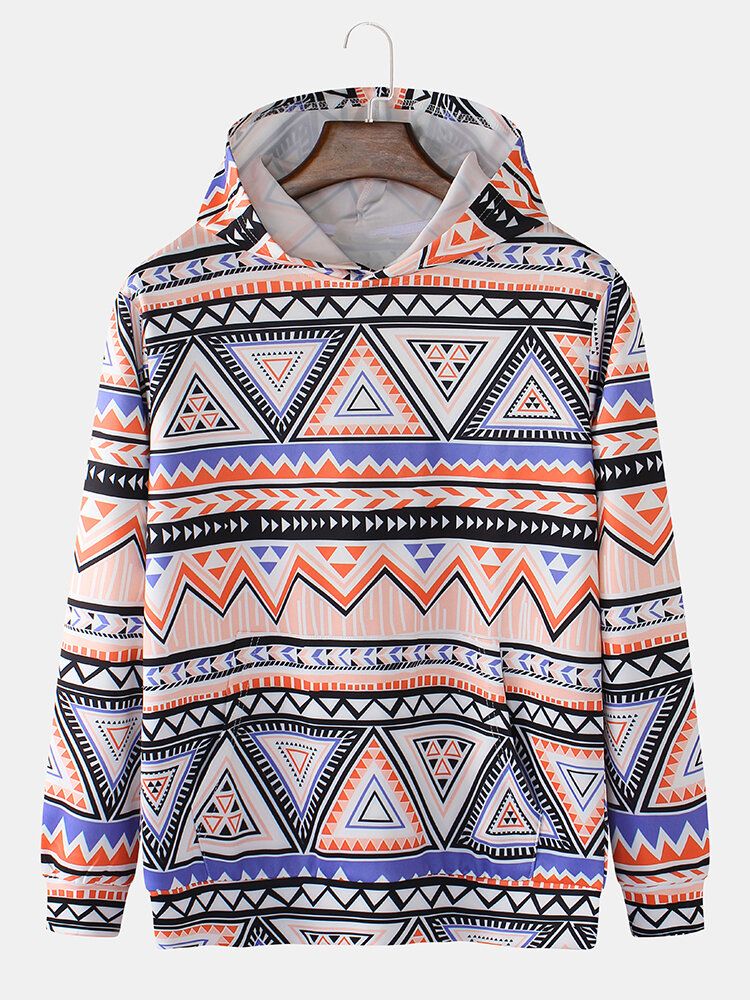 Lässiger Entspannter Pullover-hoodie Im Ethnischen Stil Mit Geometrischem Aufdruck Für Herren