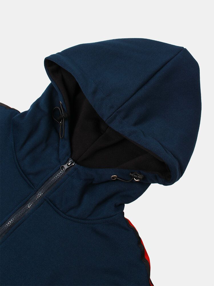 Lässiger Hoodie Mit Farbblock-patchwork-reißverschluss Vorne Im Straßenstil Für Herren