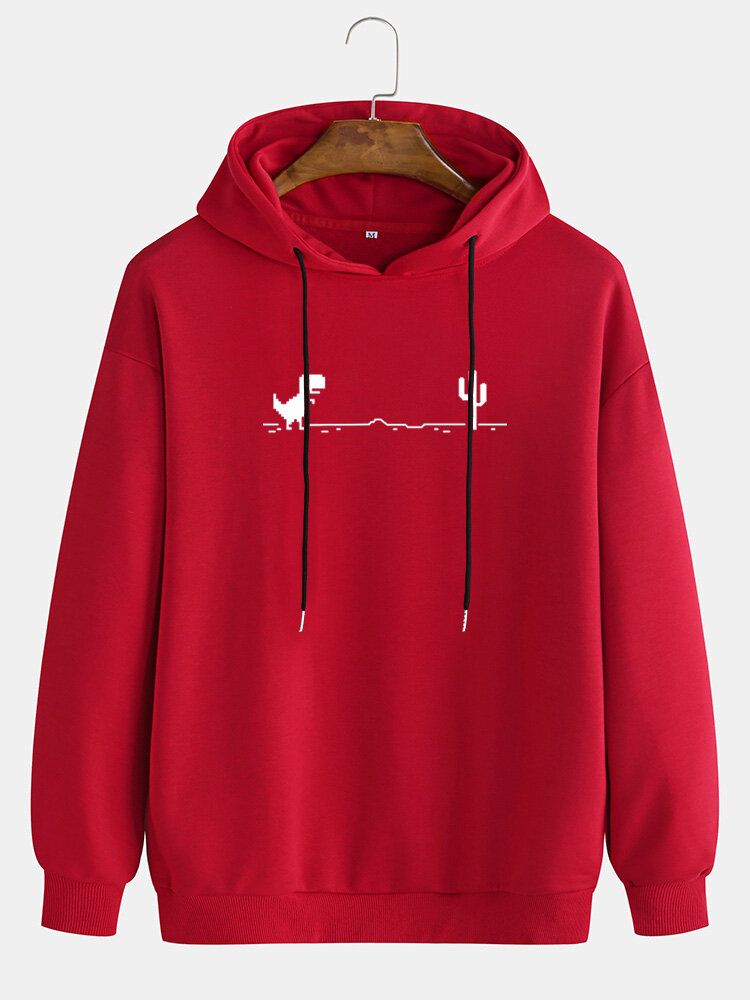 Lässiger Hoodie Mit Kordelzug Und Cartoon-dinosaurier-kaktus-print Für Herren