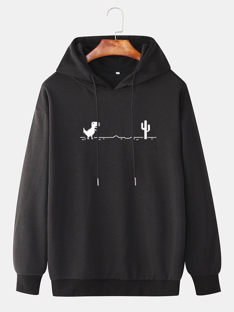 Lässiger Hoodie Mit Kordelzug Und Cartoon-dinosaurier-kaktus-print Für Herren