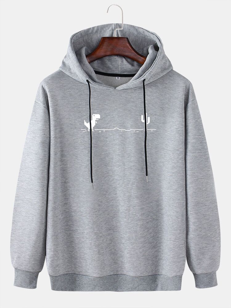 Lässiger Hoodie Mit Kordelzug Und Cartoon-dinosaurier-kaktus-print Für Herren