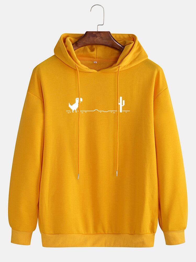 Lässiger Hoodie Mit Kordelzug Und Cartoon-dinosaurier-kaktus-print Für Herren