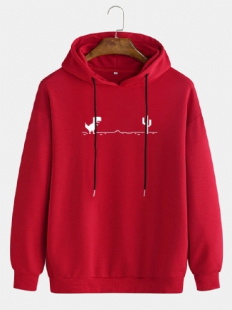 Lässiger Hoodie Mit Kordelzug Und Cartoon-dinosaurier-kaktus-print Für Herren