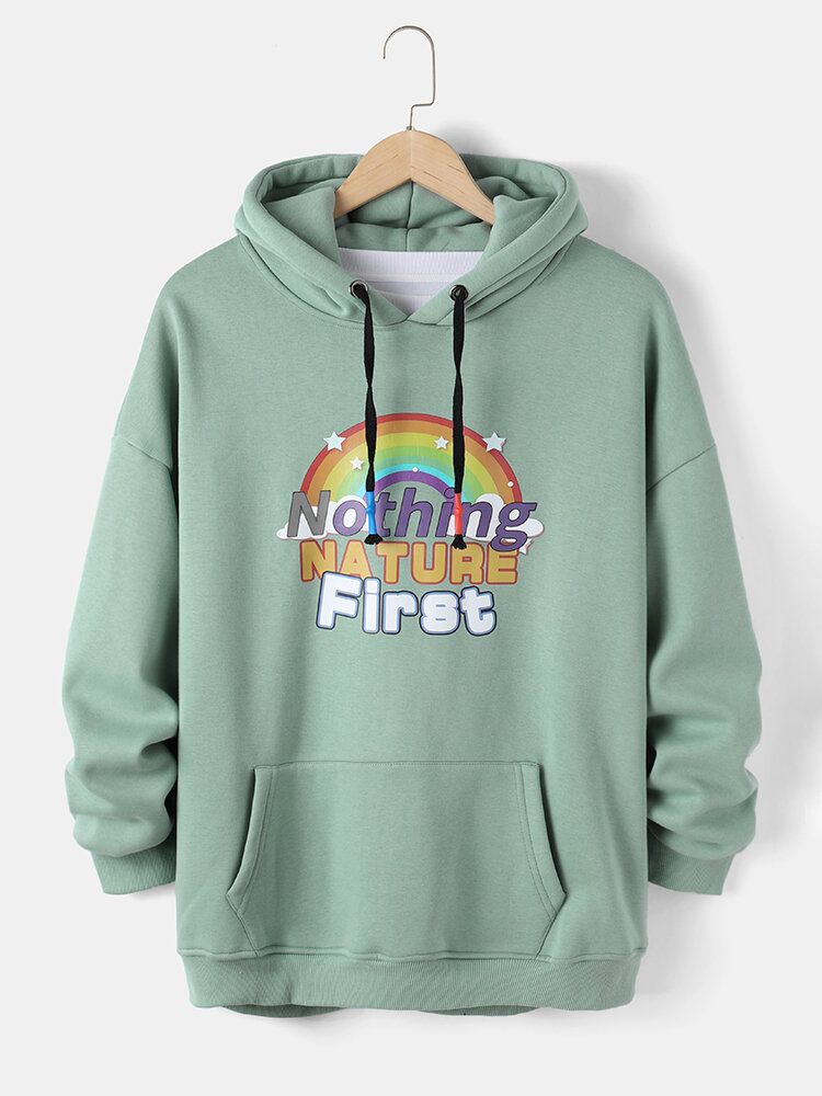 Lässiger Hoodie Mit Kordelzug Und Cartoon-regenbogen-buchstabendruck Für Herren