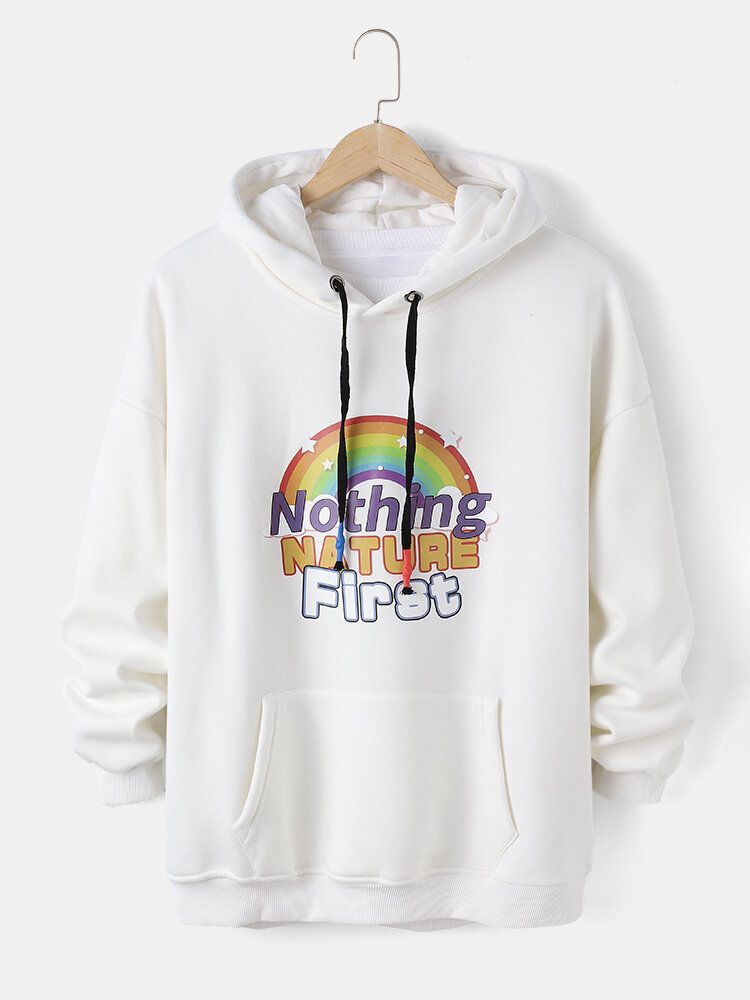 Lässiger Hoodie Mit Kordelzug Und Cartoon-regenbogen-buchstabendruck Für Herren