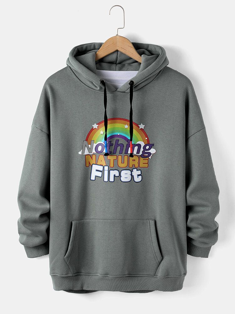 Lässiger Hoodie Mit Kordelzug Und Cartoon-regenbogen-buchstabendruck Für Herren