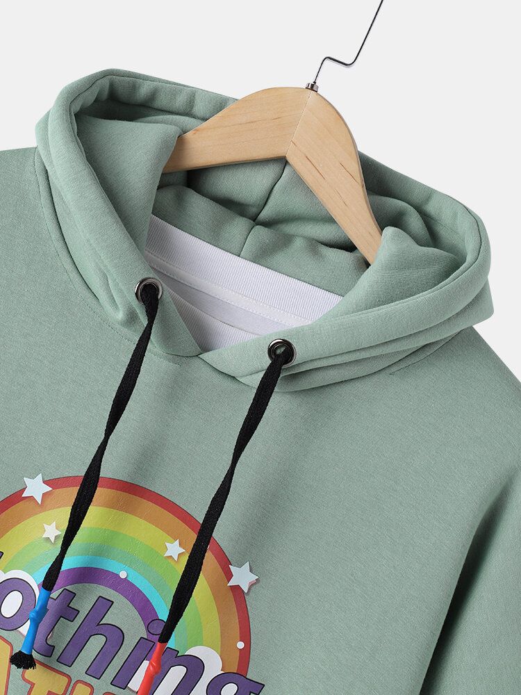 Lässiger Hoodie Mit Kordelzug Und Cartoon-regenbogen-buchstabendruck Für Herren