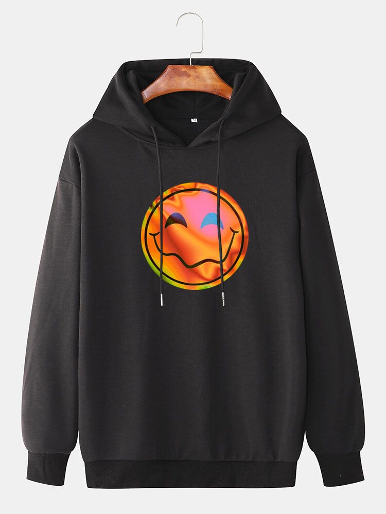 Lässiger Hoodie Mit Kordelzug Und Lustigem Flammen-lächeln-emojis-aufdruck Für Herren