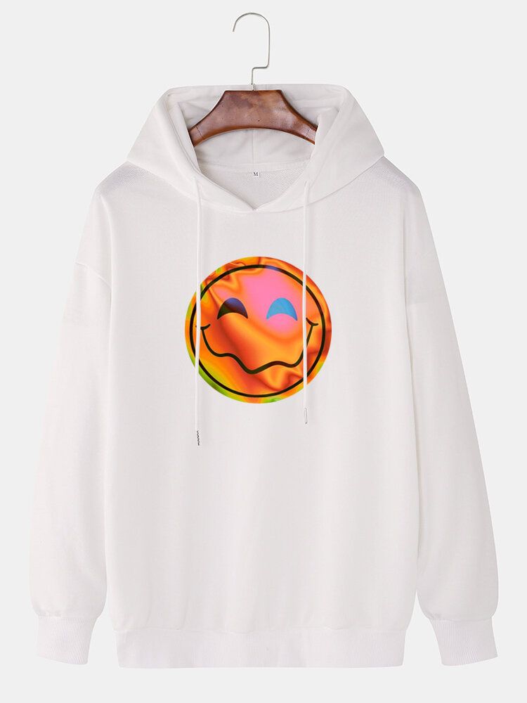 Lässiger Hoodie Mit Kordelzug Und Lustigem Flammen-lächeln-emojis-aufdruck Für Herren