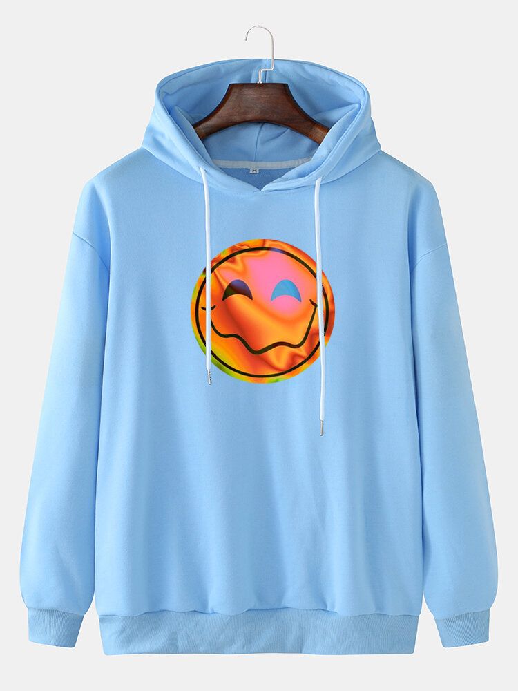 Lässiger Hoodie Mit Kordelzug Und Lustigem Flammen-lächeln-emojis-aufdruck Für Herren