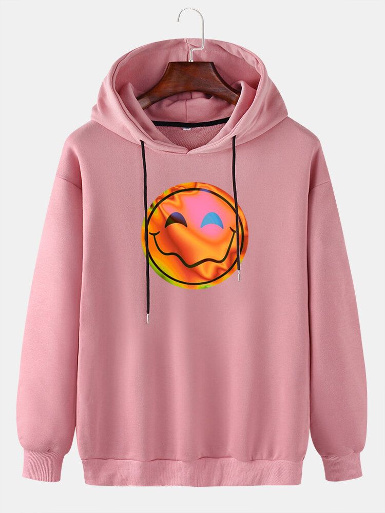 Lässiger Hoodie Mit Kordelzug Und Lustigem Flammen-lächeln-emojis-aufdruck Für Herren