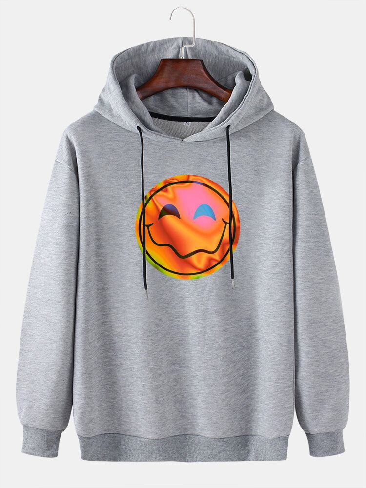 Lässiger Hoodie Mit Kordelzug Und Lustigem Flammen-lächeln-emojis-aufdruck Für Herren