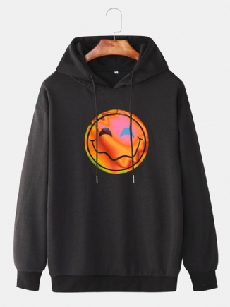 Lässiger Hoodie Mit Kordelzug Und Lustigem Flammen-lächeln-emojis-aufdruck Für Herren