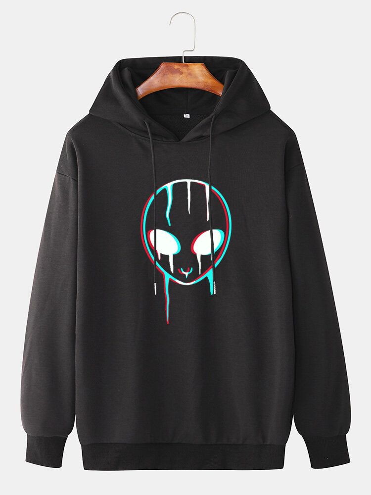 Lässiger Hoodie Mit Kordelzug Und Reflektierendem Alien-print Für Herren