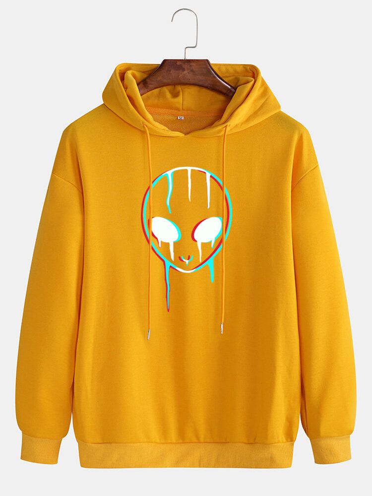 Lässiger Hoodie Mit Kordelzug Und Reflektierendem Alien-print Für Herren