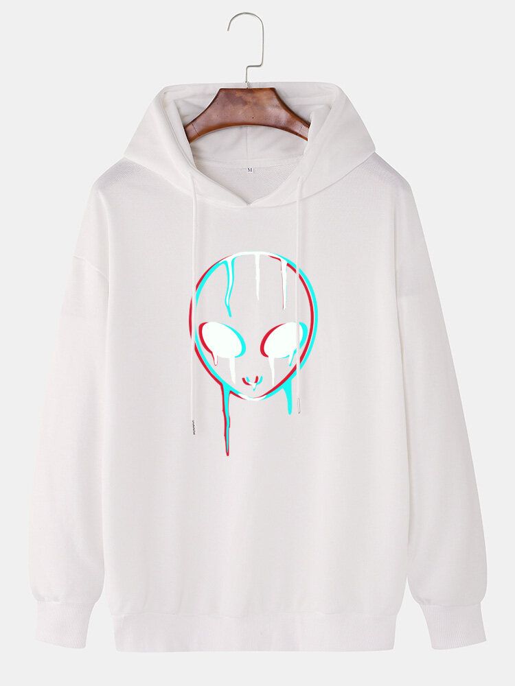 Lässiger Hoodie Mit Kordelzug Und Reflektierendem Alien-print Für Herren