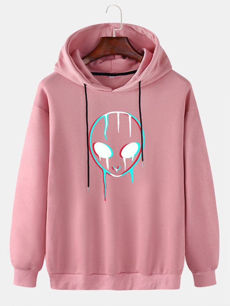 Lässiger Hoodie Mit Kordelzug Und Reflektierendem Alien-print Für Herren