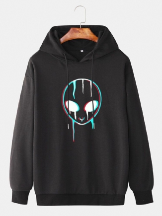 Lässiger Hoodie Mit Kordelzug Und Reflektierendem Alien-print Für Herren