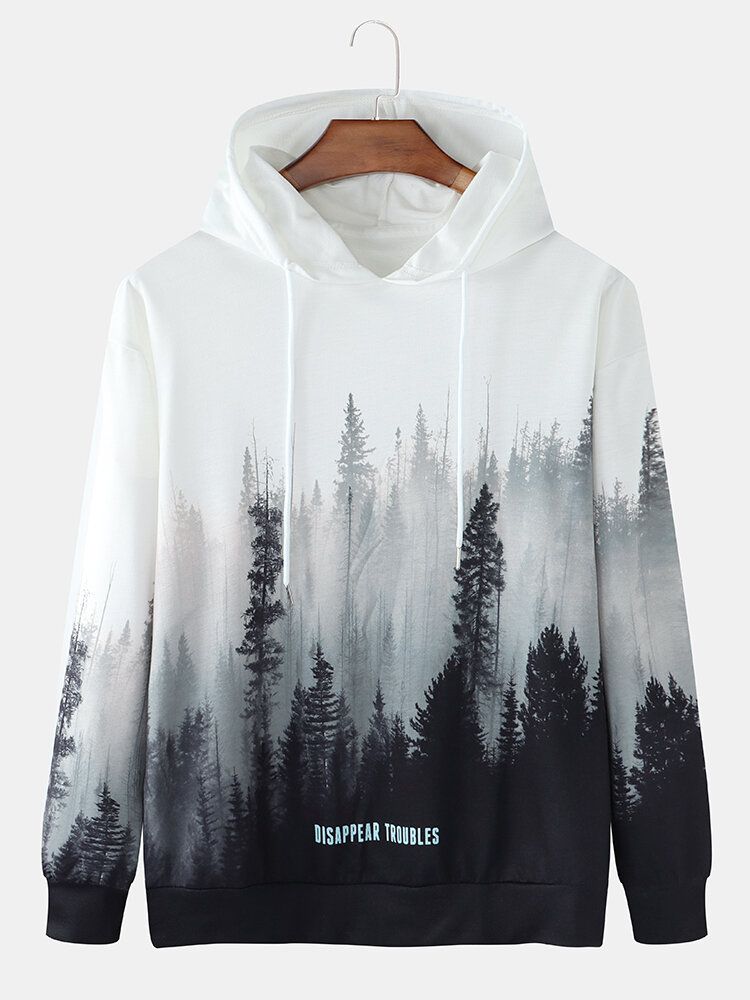 Lässiger Hoodie Mit Kordelzug Und Waldlandschaftsdruck Für Herren