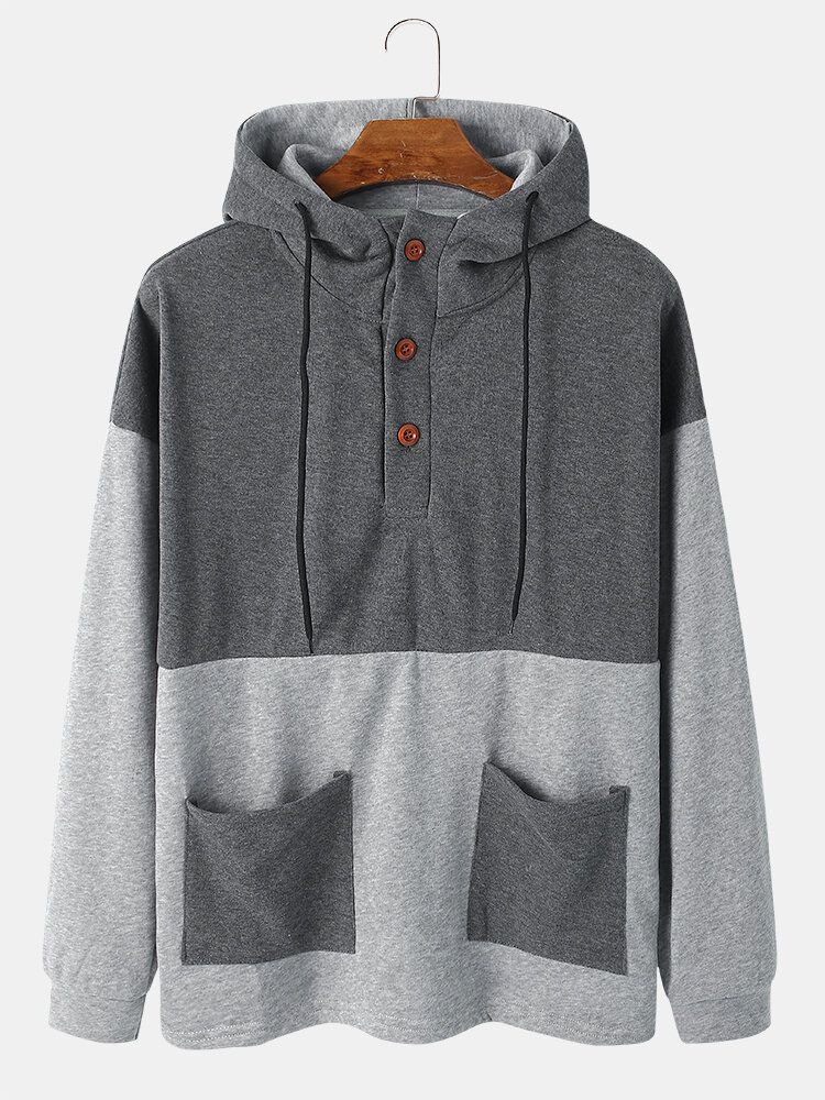 Lässiger Hoodie Mit Zwei Taschen Farbblock-patchwork Für Herren