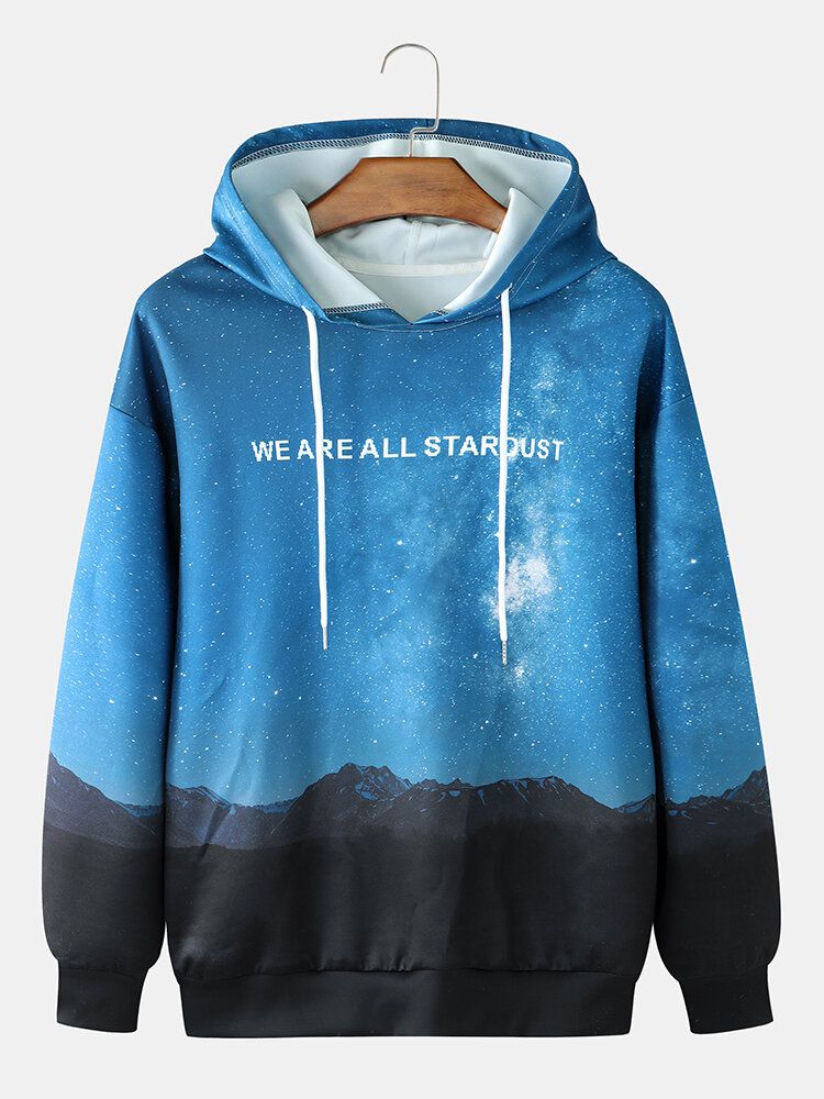 Lässiger Kapuzenpullover Mit Kordelzug Und Slogan Night Scenery Print Für Herren