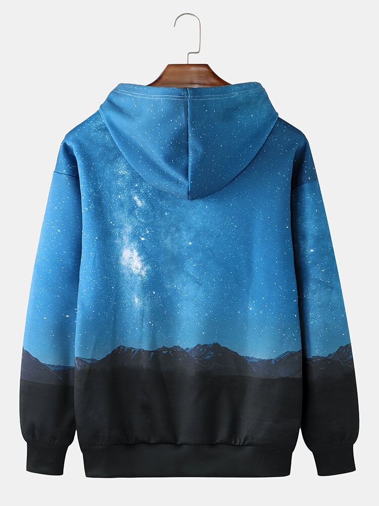 Lässiger Kapuzenpullover Mit Kordelzug Und Slogan Night Scenery Print Für Herren