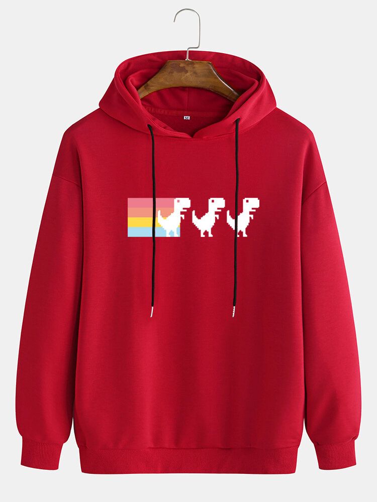 Lässiger Lockerer Hoodie Mit Cartoon-regenbogen-dinosaurier-print Für Herren