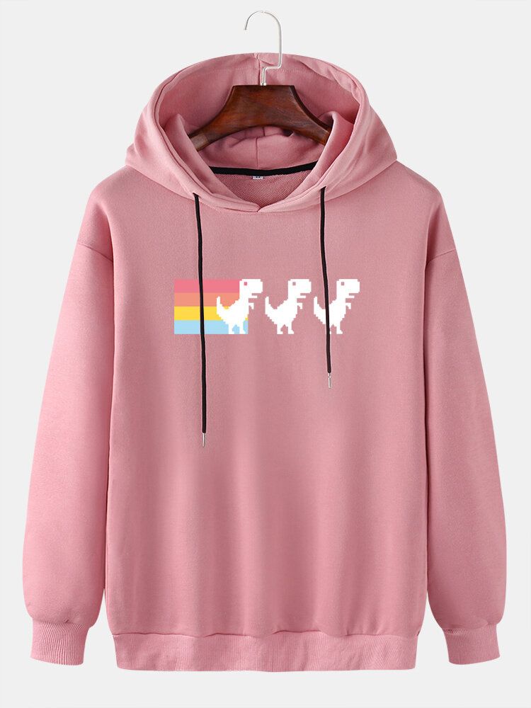 Lässiger Lockerer Hoodie Mit Cartoon-regenbogen-dinosaurier-print Für Herren