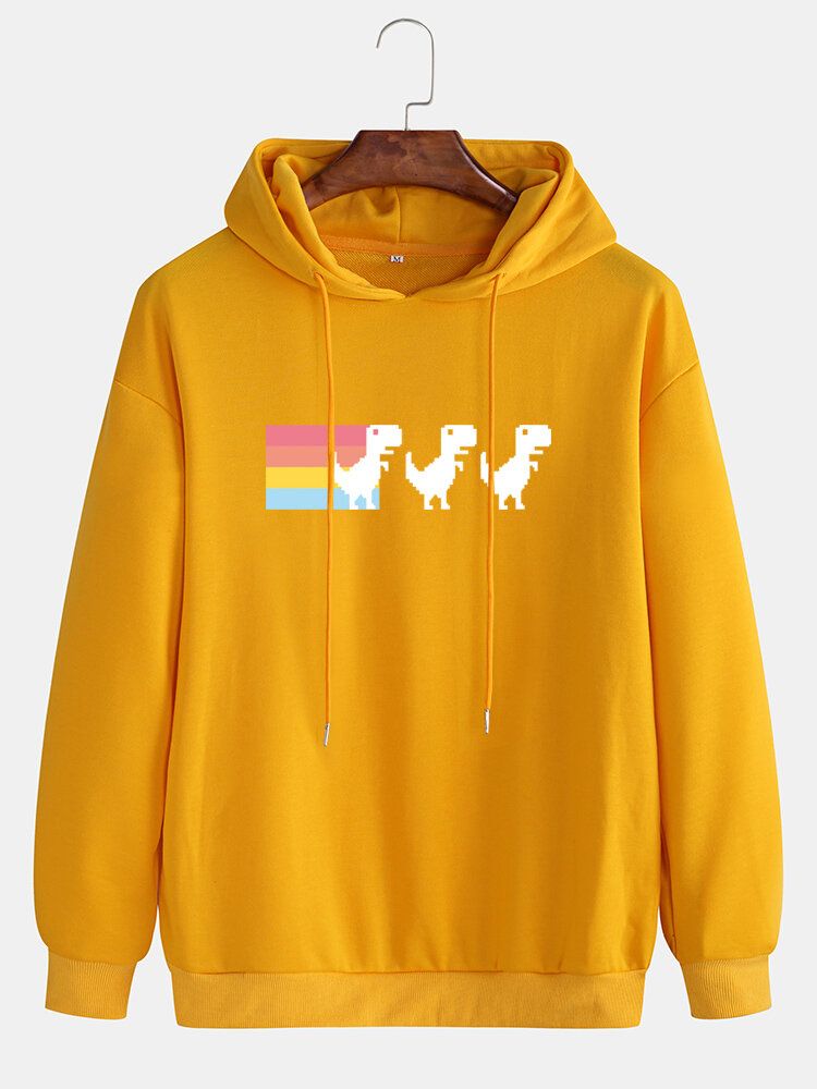 Lässiger Lockerer Hoodie Mit Cartoon-regenbogen-dinosaurier-print Für Herren