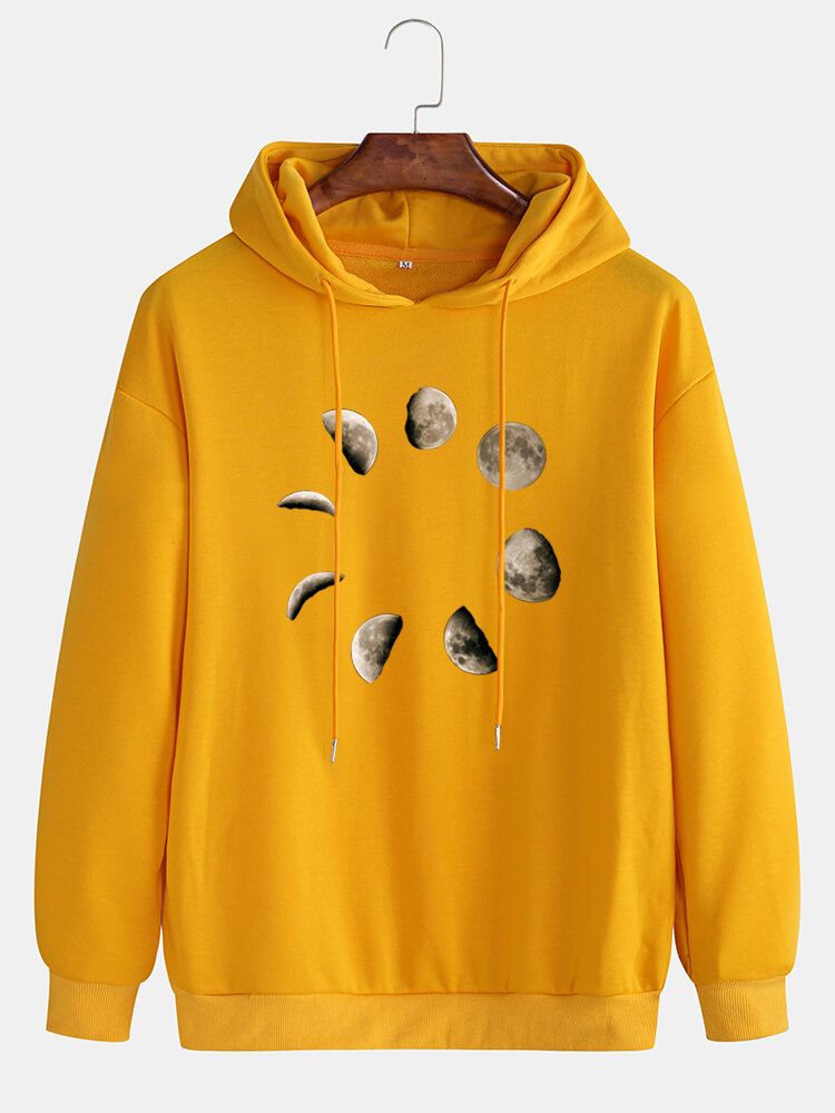 Lässiger Lockerer Hoodie Mit Kordelzug Und Mondgrafik Auf Der Brust Für Herren