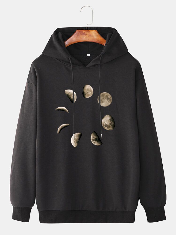 Lässiger Lockerer Hoodie Mit Kordelzug Und Mondgrafik Auf Der Brust Für Herren