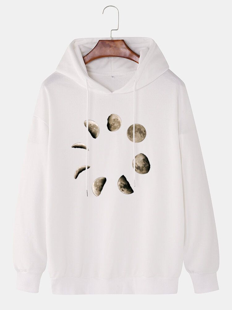 Lässiger Lockerer Hoodie Mit Kordelzug Und Mondgrafik Auf Der Brust Für Herren