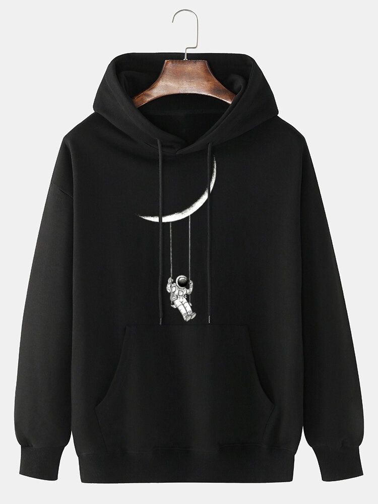 Lässiger Pullover-hoodie Aus 100 % Baumwolle Mit Cartoon-astronauten-print Für Herren