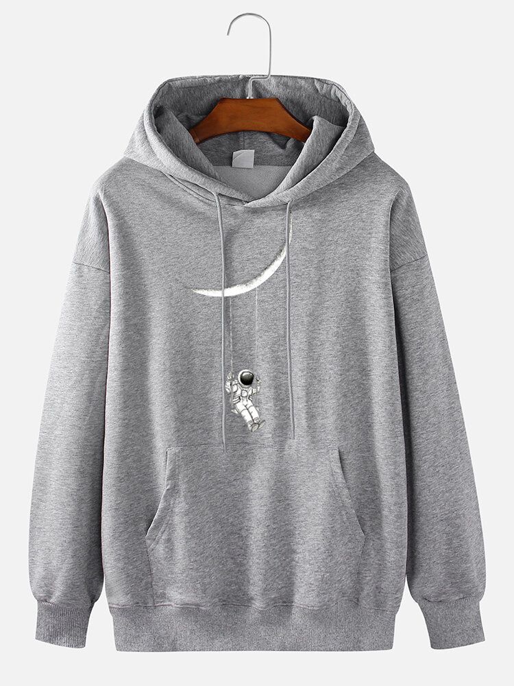 Lässiger Pullover-hoodie Aus 100 % Baumwolle Mit Cartoon-astronauten-print Für Herren