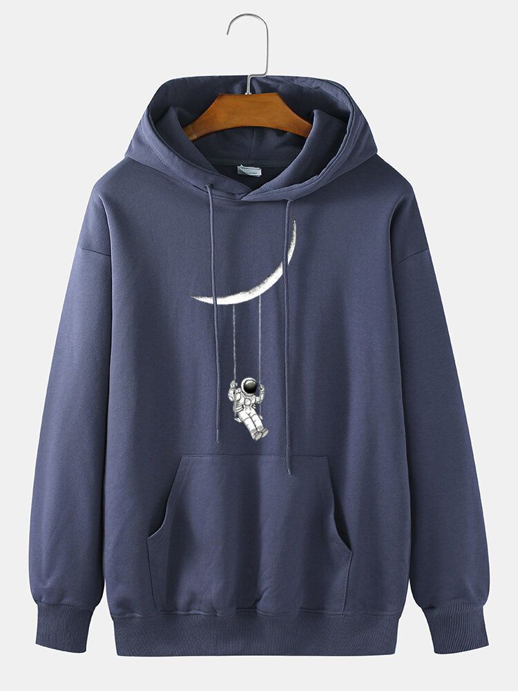 Lässiger Pullover-hoodie Aus 100 % Baumwolle Mit Cartoon-astronauten-print Für Herren