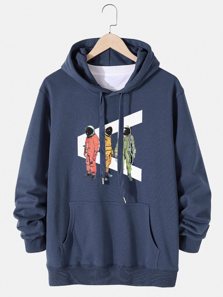 Lässiger Pullover-hoodie Mit Cartoon-astronauten-print Für Herren Und Kängurutasche