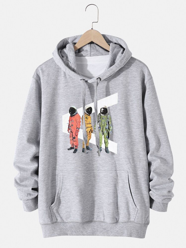 Lässiger Pullover-hoodie Mit Cartoon-astronauten-print Für Herren Und Kängurutasche